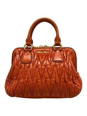 Miu Miu Handbag Gathered Bag Orange 2-Way Leather